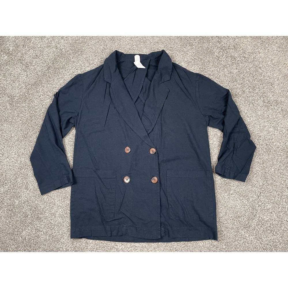 Amadi Blazer Womens Small Linen Blend Navy Jacket Slouchy Lightweight Lagenlook